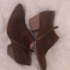 Franco Sarto Greco Suede Leather Ankle Zip Bootie with 2” Stacked Block Heels 10